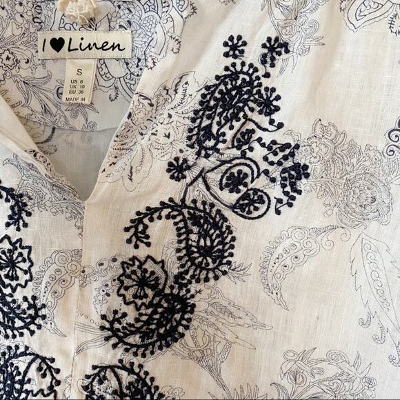 Malvin White Embroidered Floral Linen Peasant Top S - Picture 4 of 7